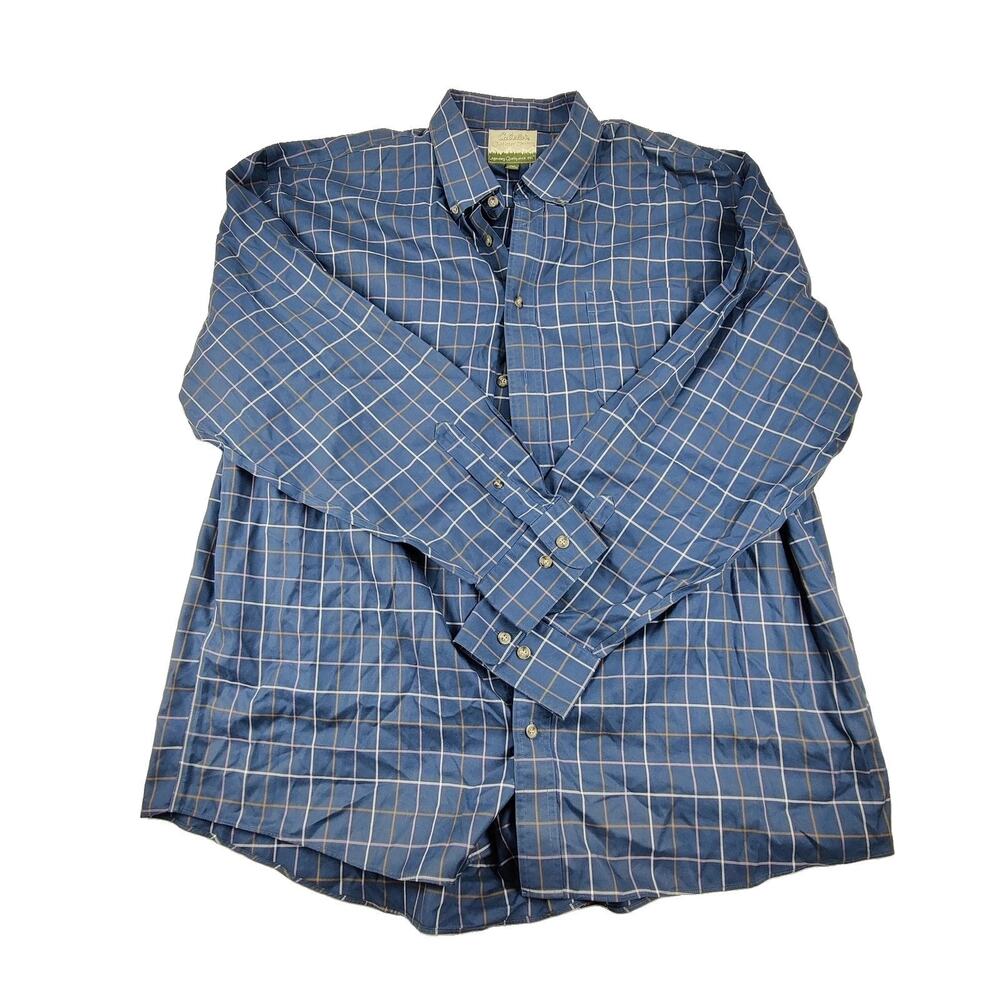 Cabela's Shirt Mens 2XLT Blue Check Long Sleeve Button Up Big & Tall Casual